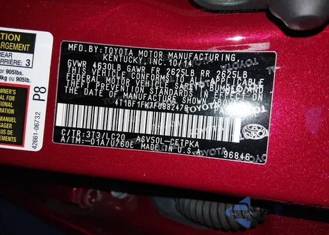 2015 Toyota Camry Xse from USA, damaged, VIN 4T1BF1FK7FU882478